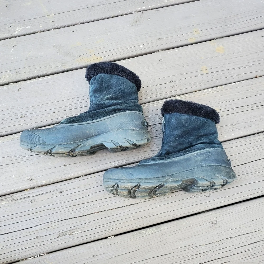 Sorel Snow Angel Black Suede Leather Faux Fur‎ Zip Snow Winter Duck Boots 9.5